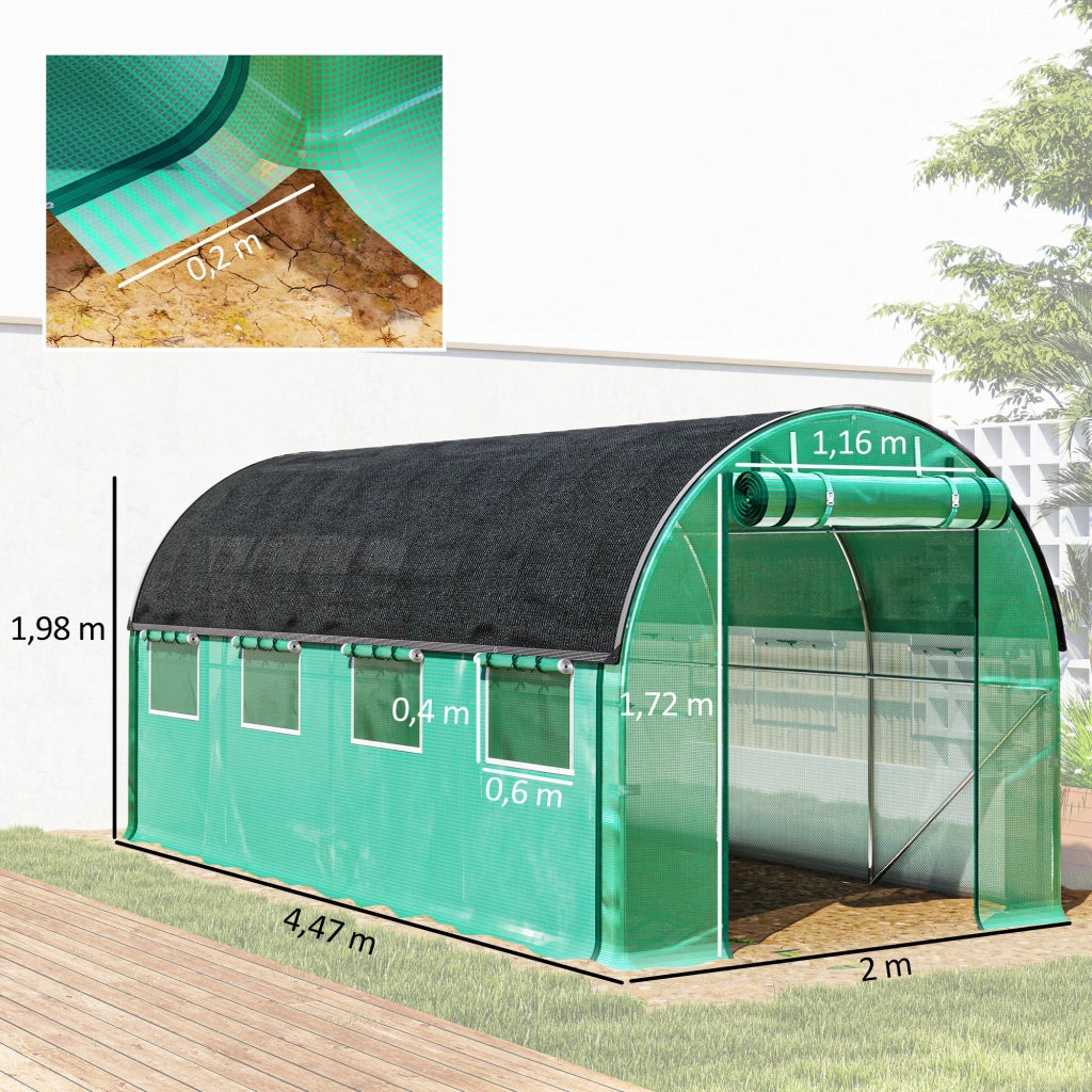 Serra Tunnel 4.5x2x2 m ¨C Minimal ¨C Verde con 8 Finestre e 2 Porte