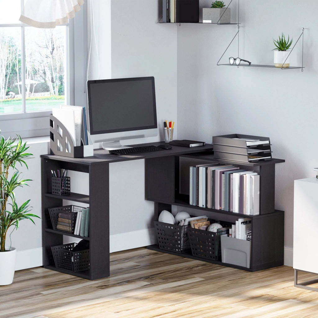 Scrivania angolare con libreria ¨C Minimal ¨C Nero 120x110x74,5 cm