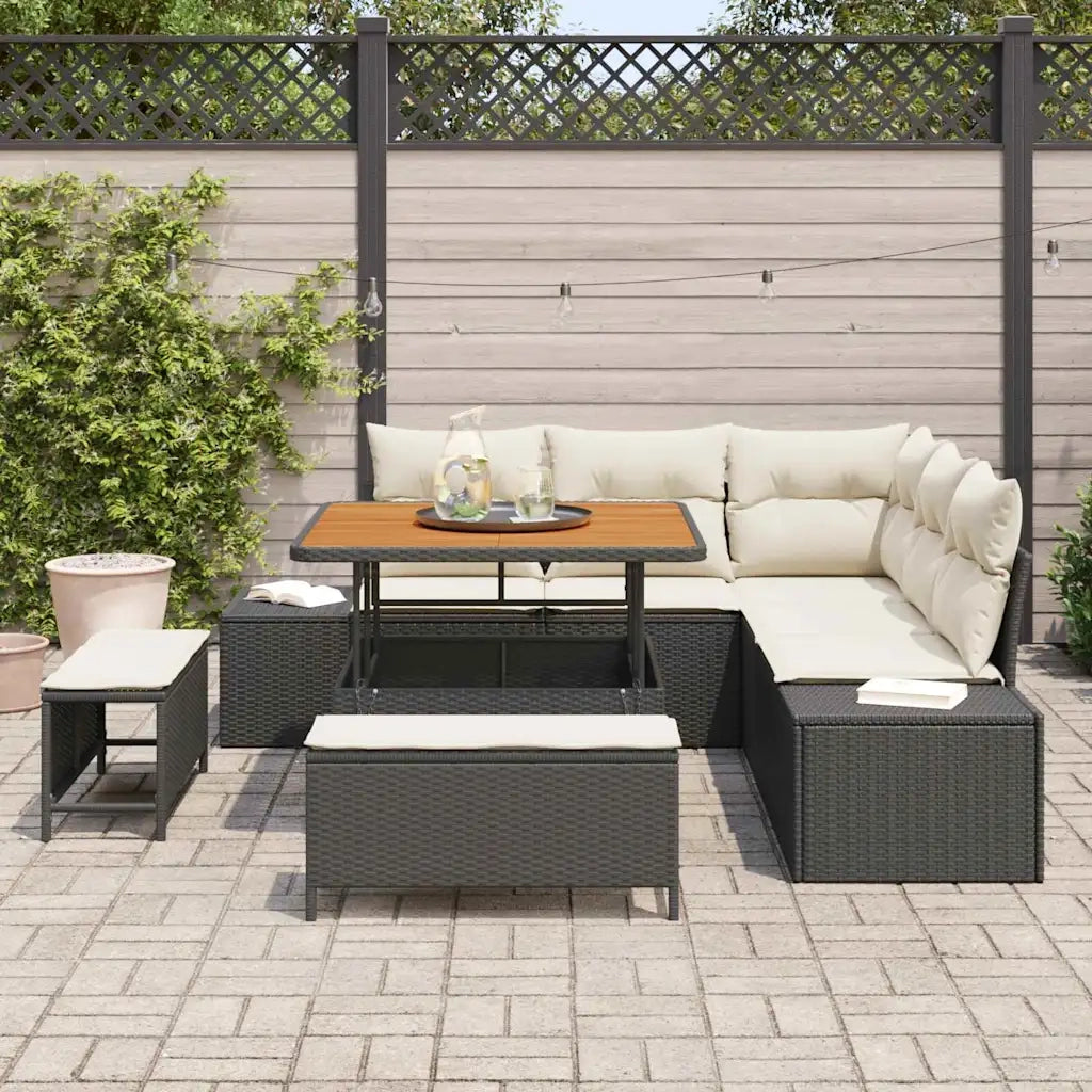 Set Divano da Giardino con cuscino 8 pcs Nero Poly Rattan 3364725