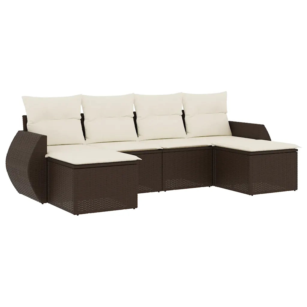Set Divano da Giardino 6 pz con Cuscini Marrone in Polyrattan 3254060