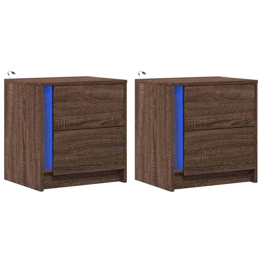 Comodini con Luci LED 2pz Rovere Marrone in Legno Multistrato 852060