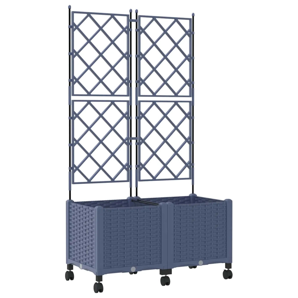 Vaso da giardino con grigliato e ruote 2 pz Grigio PP 3422991