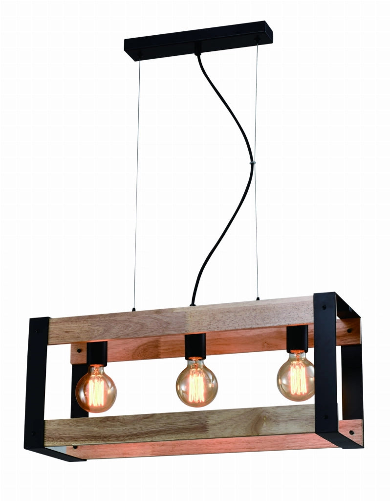 Lampadario Candellux Varna 3xE27 legno nero 60cm regolabile