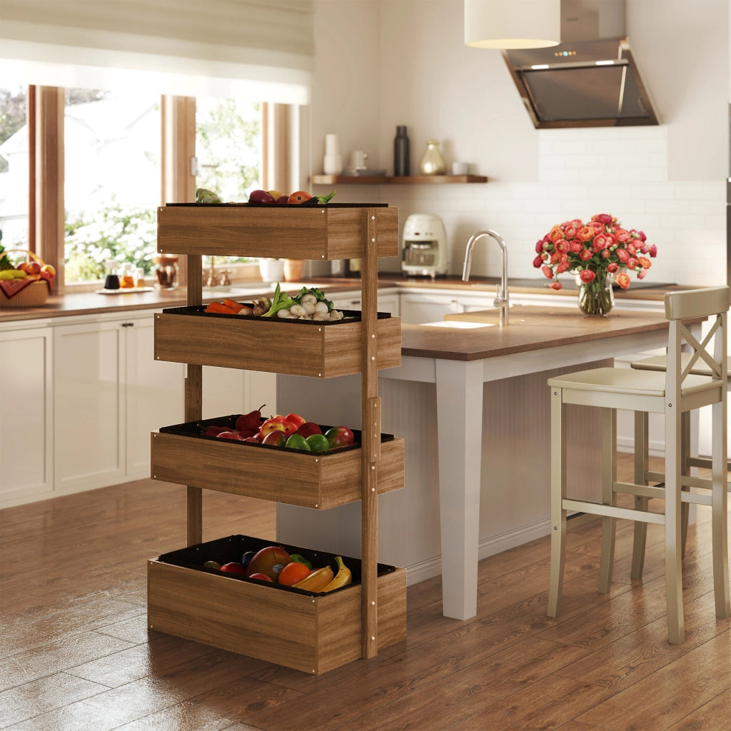 Fioriera in Legno 4 Livelli per Giardino Esterno con Fori di Drenaggio ¨C Minimal ¨C 80x45x142 cm Arancione