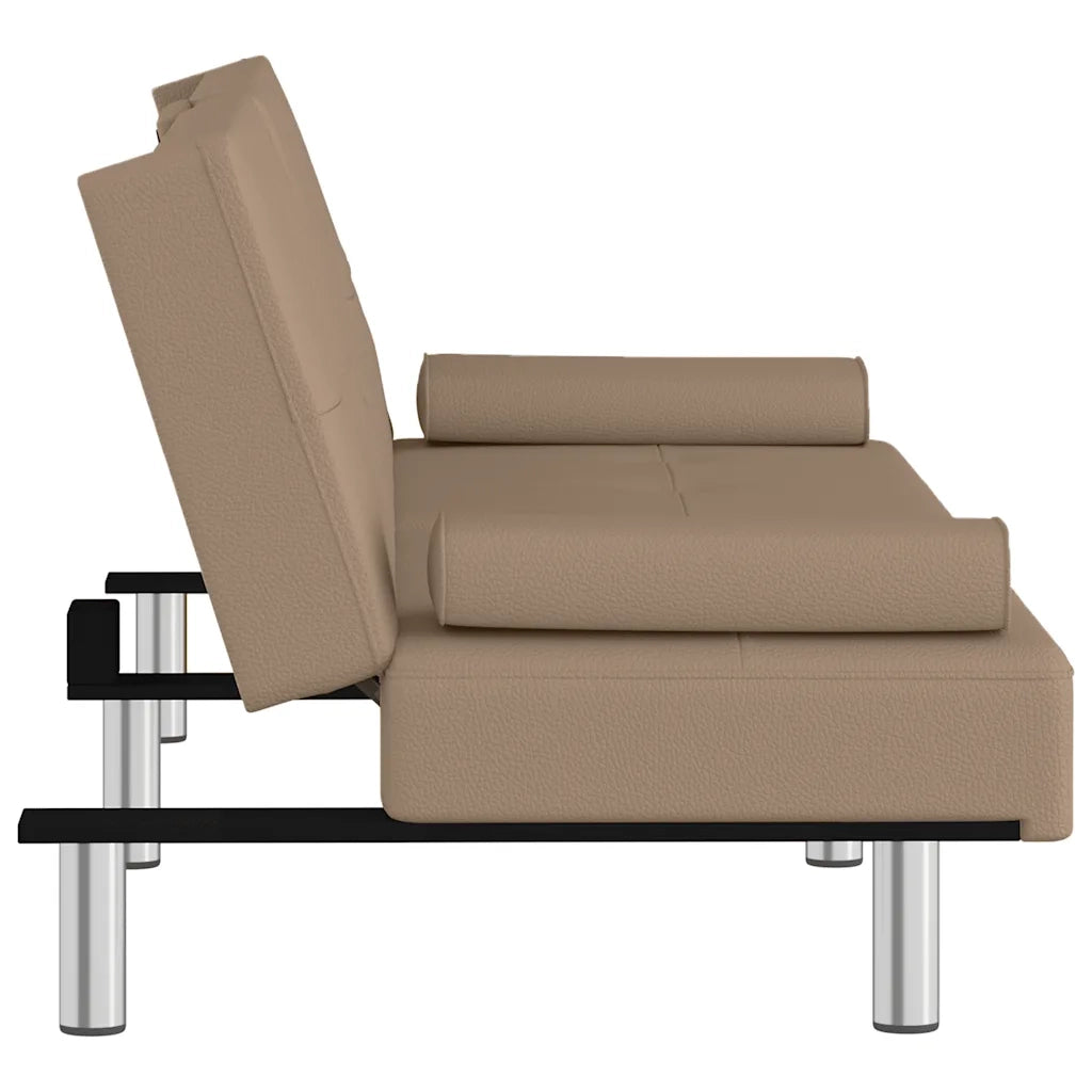 Divano Letto con Portabicchieri-Sofa Letto-Daybed in Similpelle Cappuccino