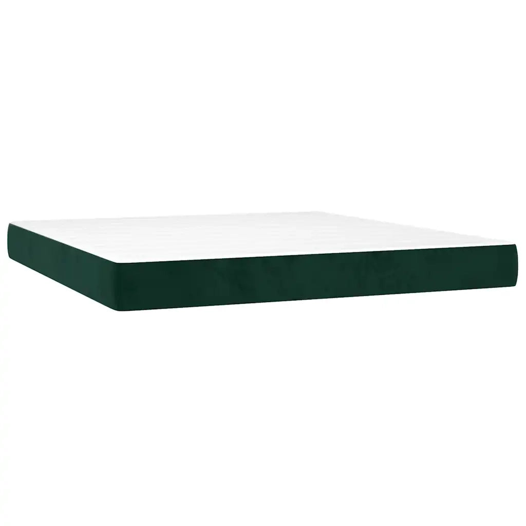 Letto a Molle con Materasso e LED Verde Scuro 160x200cm Velluto