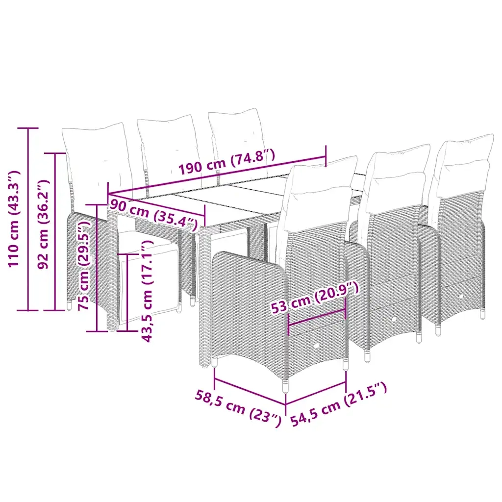 Set da Bistrò da Giardino 7 pz con Cuscini Nero in Polyrattan