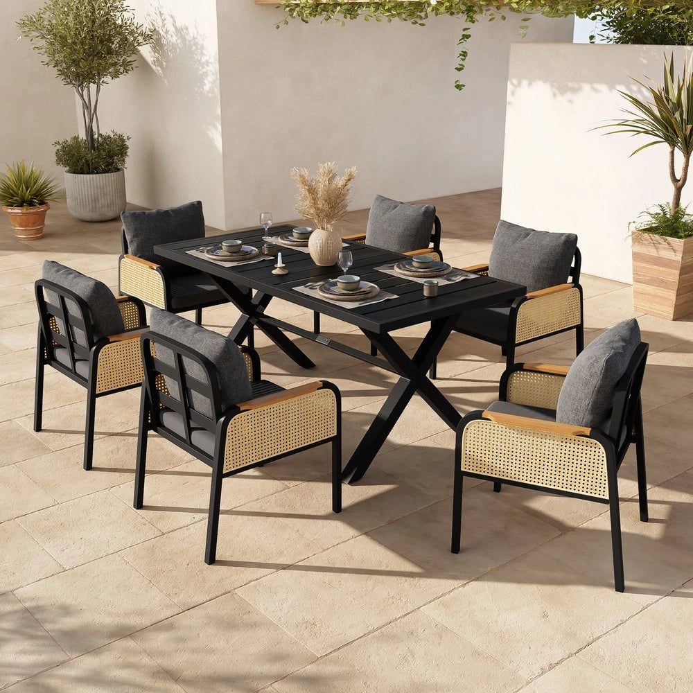 Set da esterno moderno - Zephmum- Sedute multiple in ferro con braccioli intrecciati e cuscini