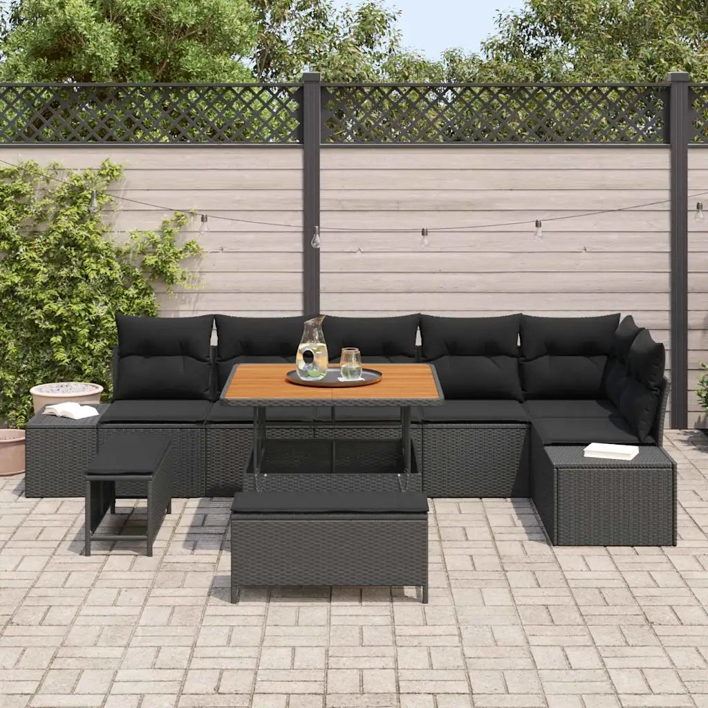Set Divano da Giardino con cuscino 9 pcs Nero polyrattan 3362794