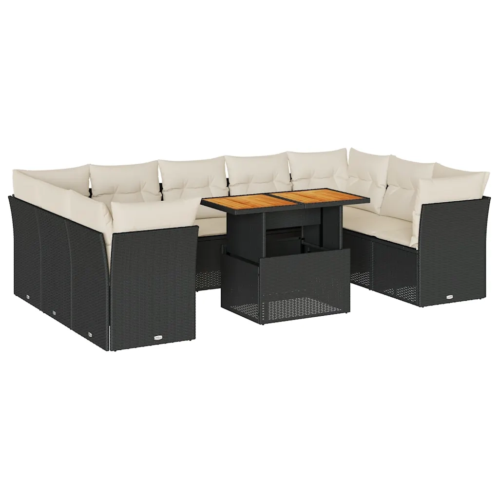 Set Divani da Giardino 10pz con Cuscini in Polyrattan Nero 3326968