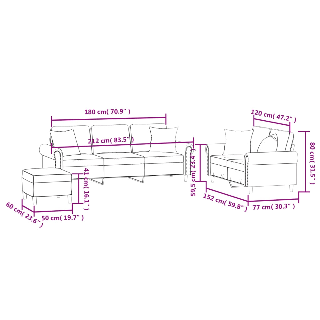 Set di Divani 3 pz con Cuscini Blu in Velluto 3202289