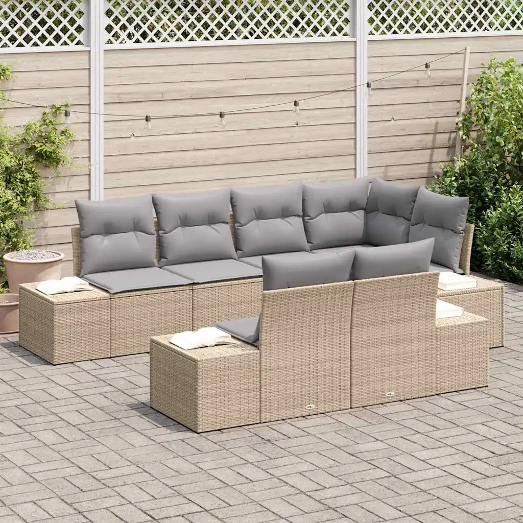 Set Divano da Giardino 7 pcs Beige e Grigio Chiaro polyrattan 3355769
