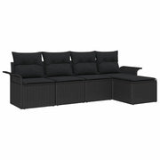 Set Divano da Giardino con cuscino 5 pz | Set Salotto da Giardino Nero polyrattan