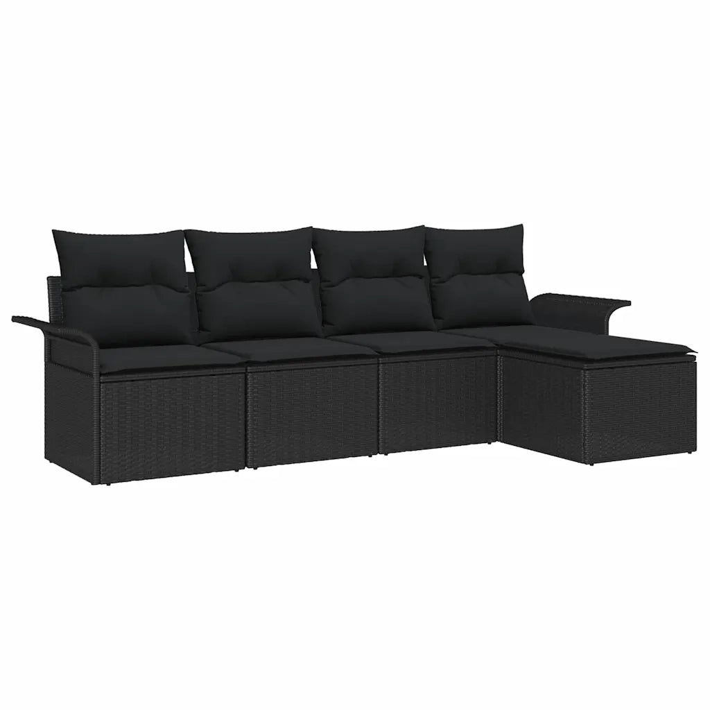 Set Divano da Giardino con cuscino 5 pz | Set Salotto da Giardino Nero polyrattan