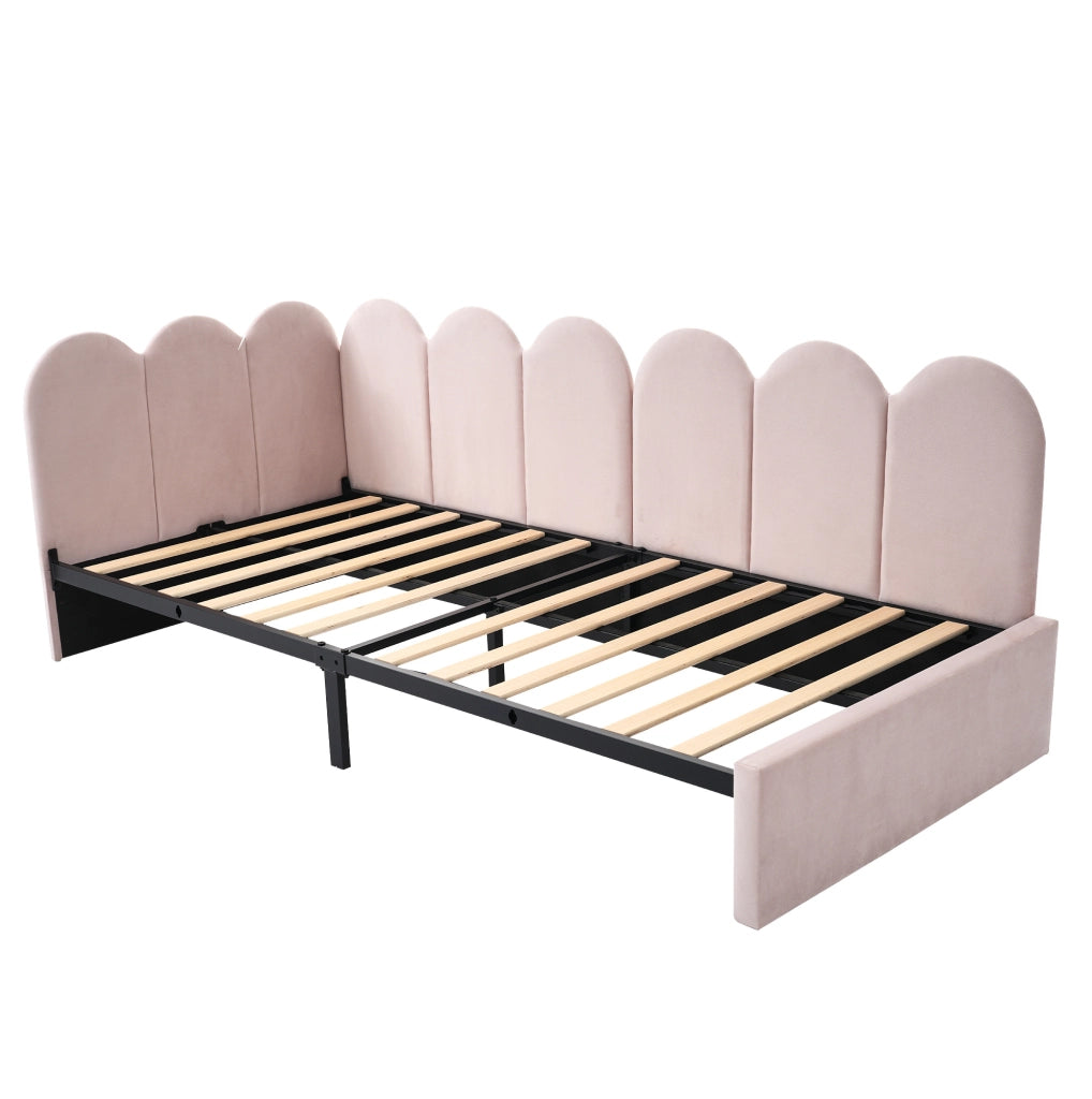 Letto singolo imbottito in velluto con 2 cassetti e rete 90x200 cm, rosa