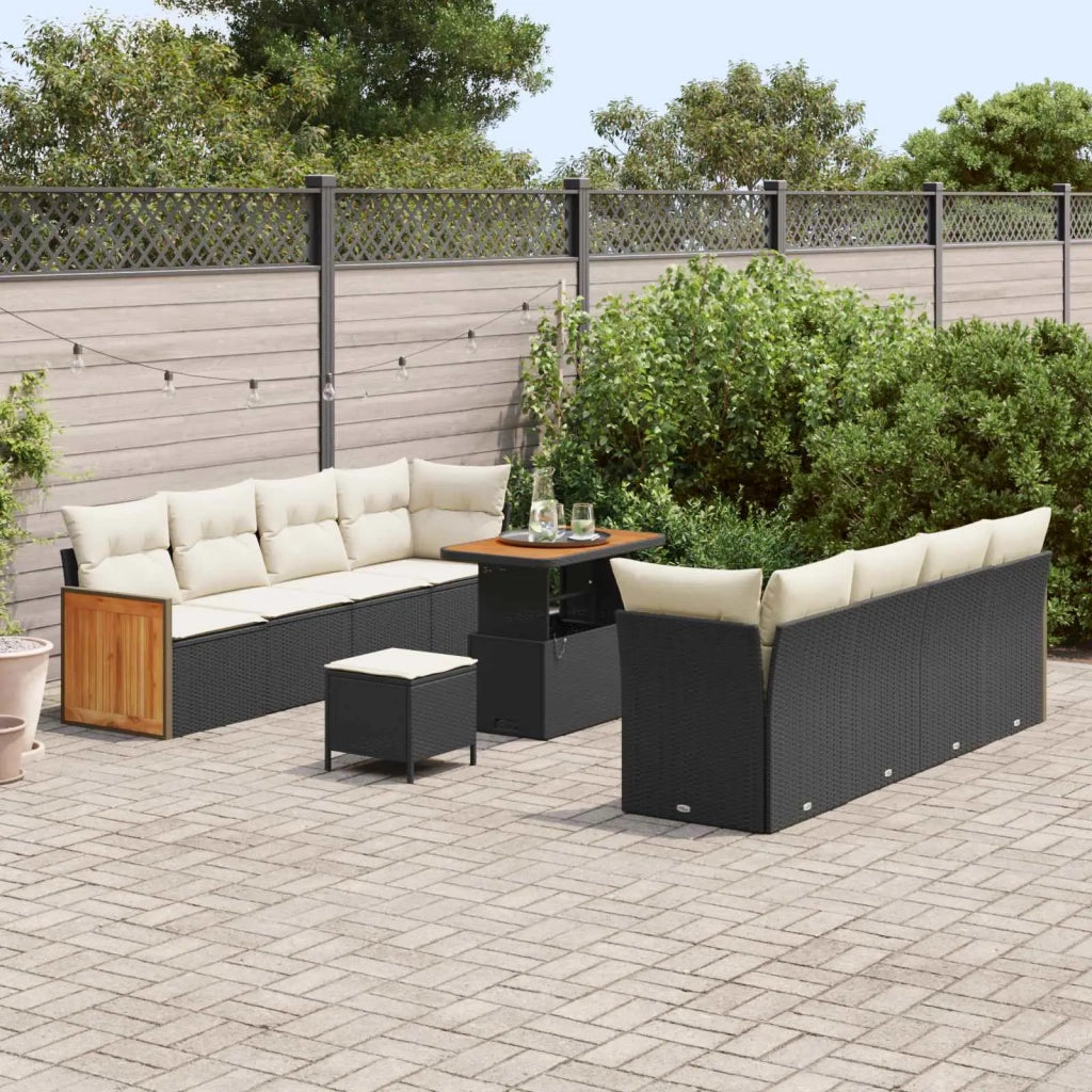 Set Divano da Giardino con cuscino 11 pcs Nero e Crema 3363150