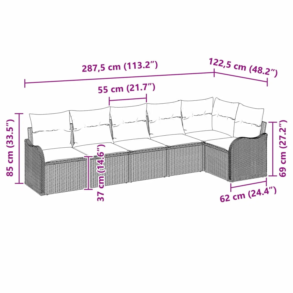Set Divano da Giardino 6 pz Grigio polyrattan 3345725