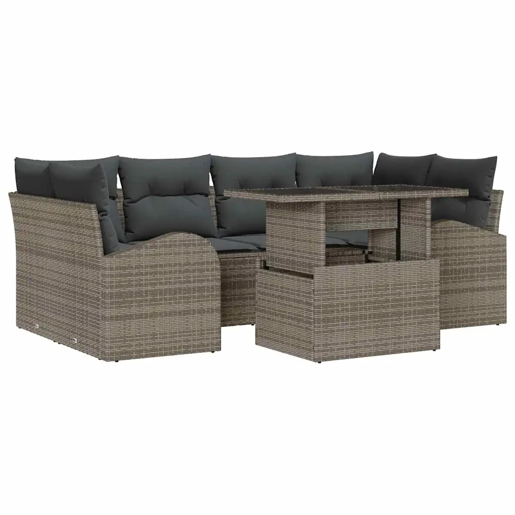 Set Divano da Giardino 7 pcs Grigio Rattan in Polipropilene