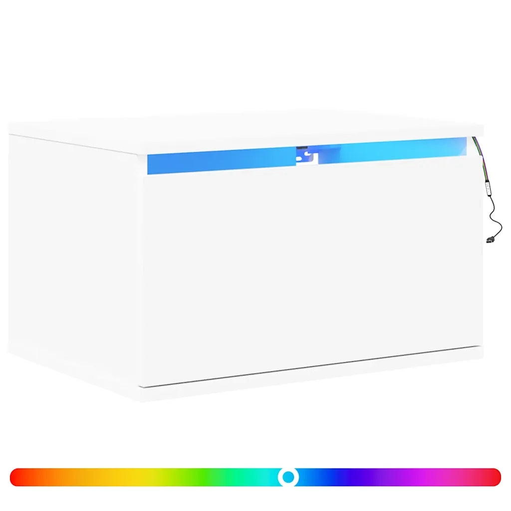 Set di 2 Comodini | Armadio da Notte | Mobiletto da notte a Parete con Luci LED Bianchi