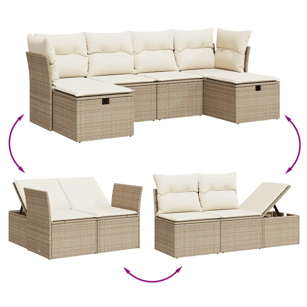 Set Divano da Giardino 6 pz con Cuscini Beige in Polyrattan 3263544