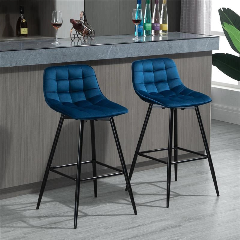 SET 2 SGABELLI DA BAR SEDIE IMBOTTITE STILE NORDICO VELLUTO BLU