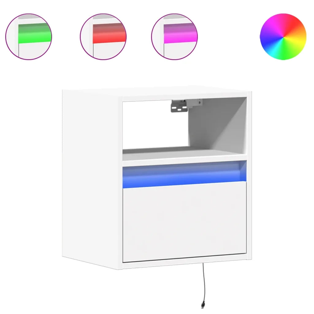 Comodino | Armadio da Notte | Mobiletto da notte a Parete con Luci LED Bianco