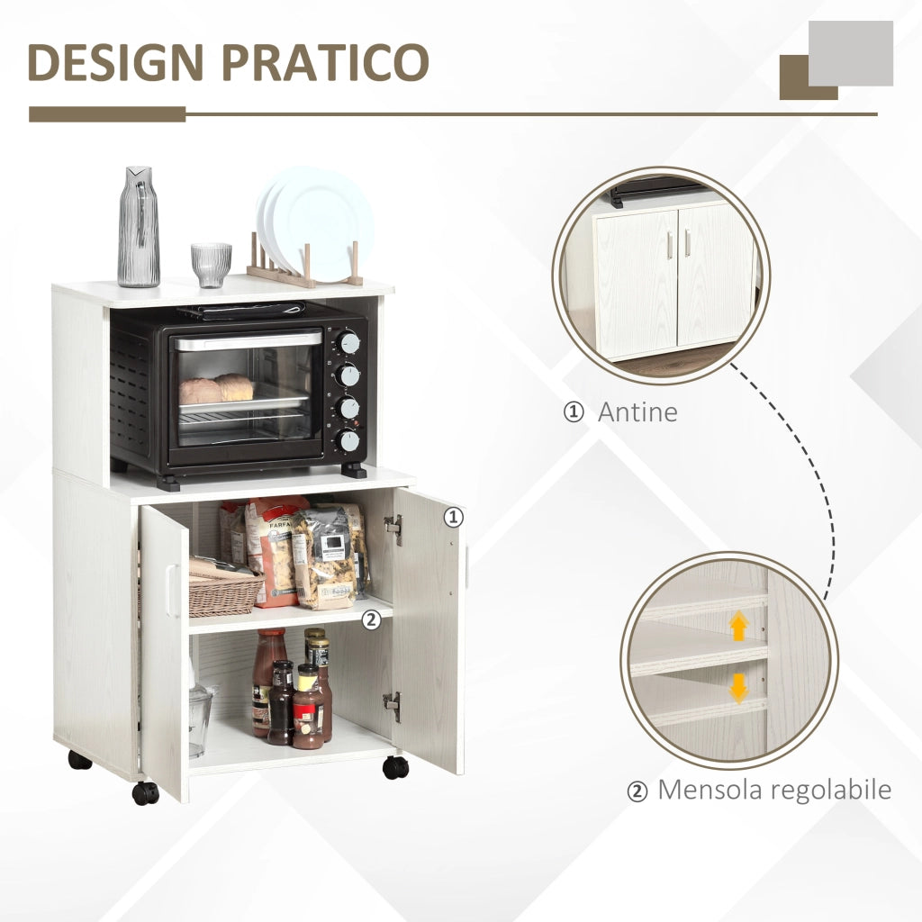 Armadio Multiuso con Ruote, Ripiani e Ante ¨C Minimal ¨C Bianco 60.4x40.3x97cm
