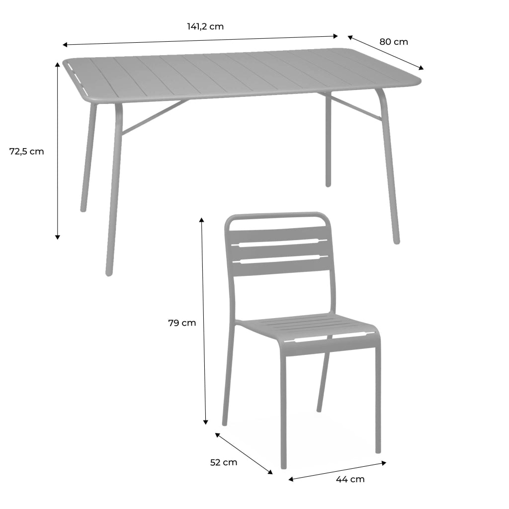 Set tavolo da giardino in acciaio con 6 sedie, 140cm, ocra