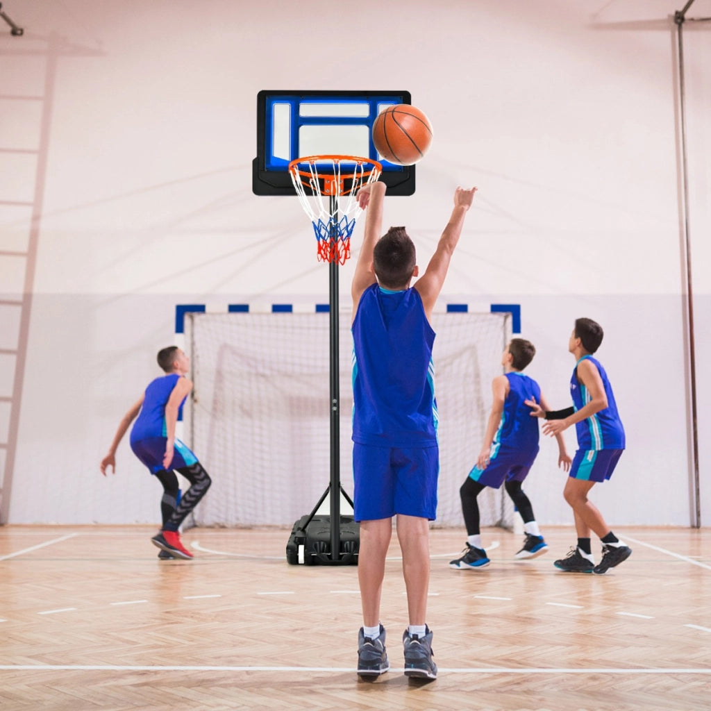 Canestro per bambini regolabile in altezza con incavo per pallone, Canestro basket portatile con ruote Blu-Ricreazione outdoor