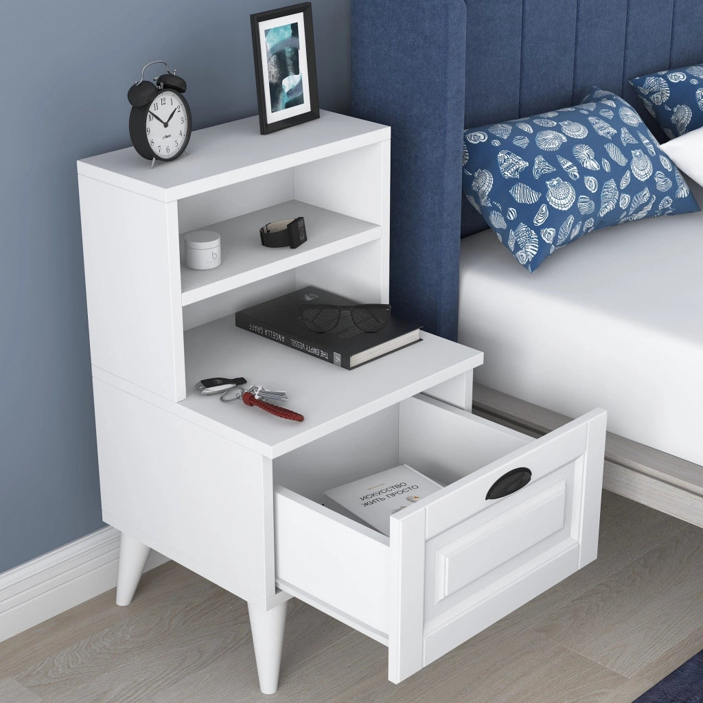 Offagna, Comodino un Ripiano, 45x40x74h cm Bianco