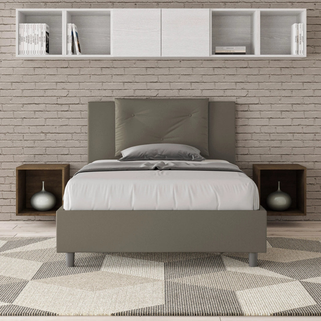 BS COM Letto una piazza e mezza con rete imbottito 120x200 similpelle cappuccino