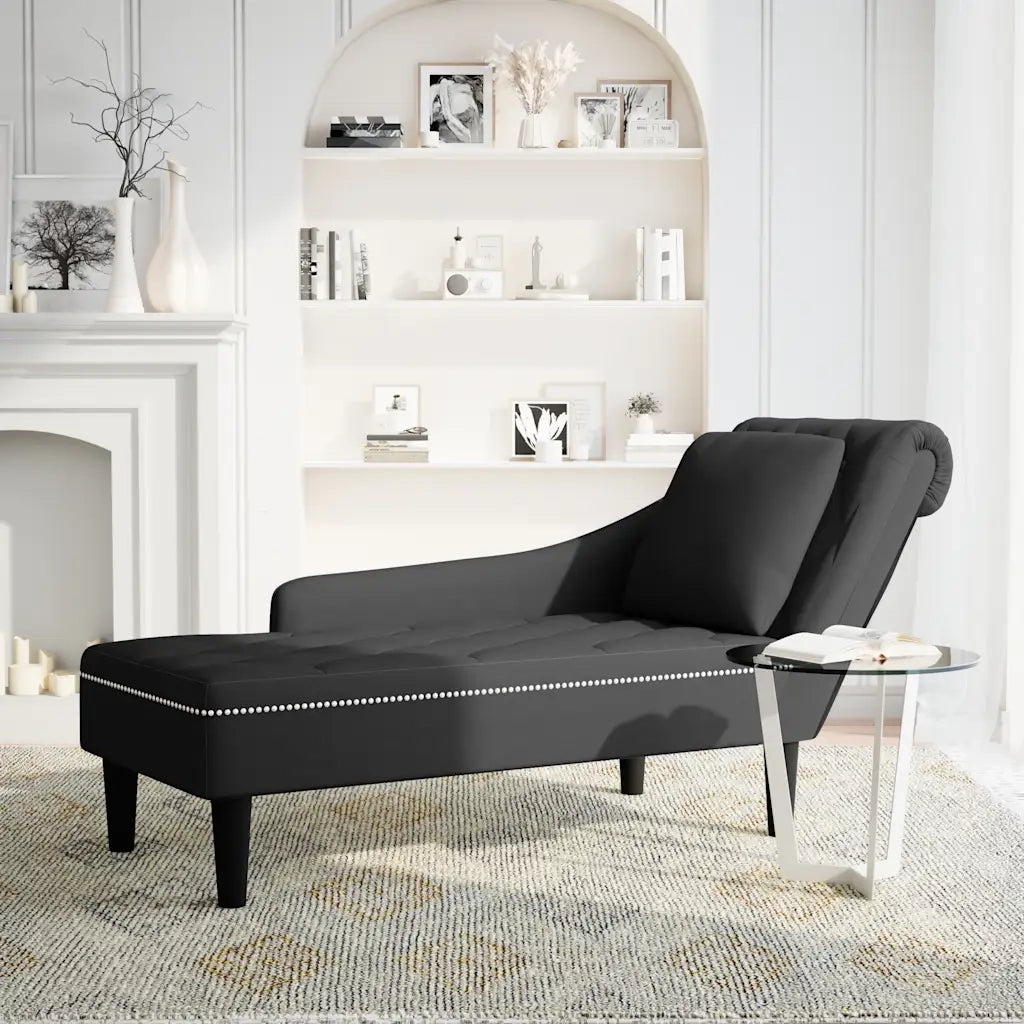 Sdraio con Cuscino e Bracciolo Destro in Velluto Nero 4009777