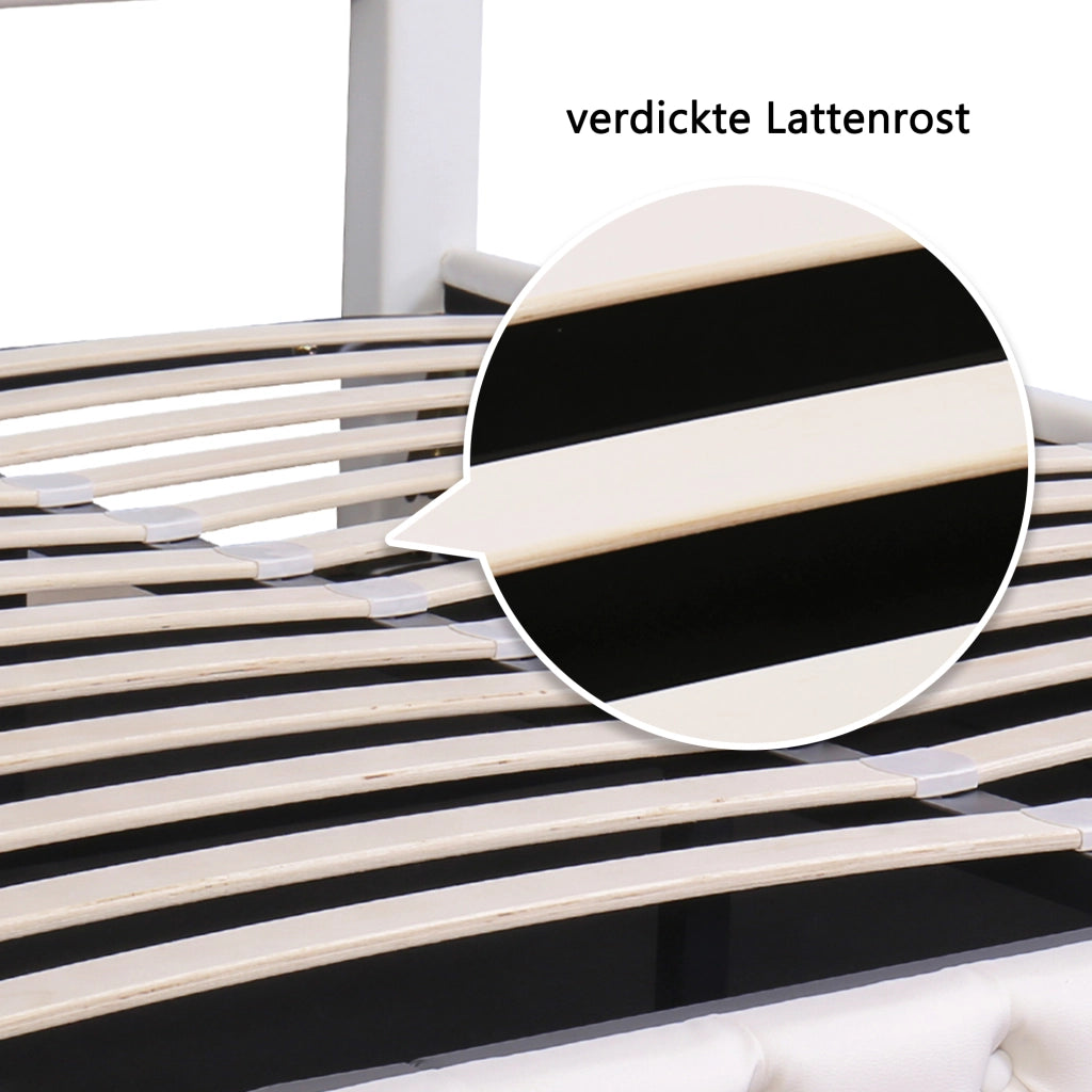 DESMIU Letto contenitore 160 × 200 cm 2 posti con LED regolabile e vano contenitore, senza materasso, in PU, bianco
