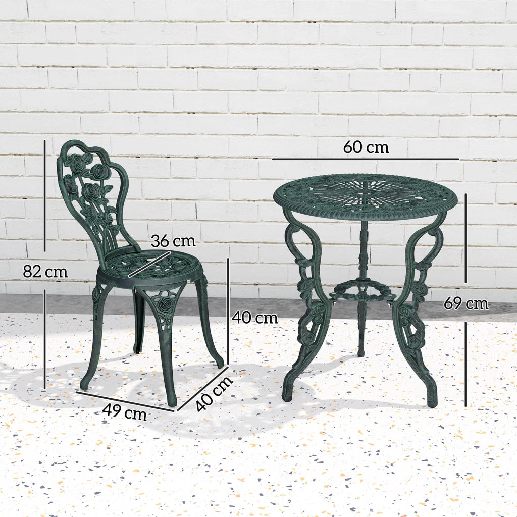 Set Bistrot da Giardino 2 Posti ¨C Xylo ¨C Alluminio Pressofuso Verde Antico