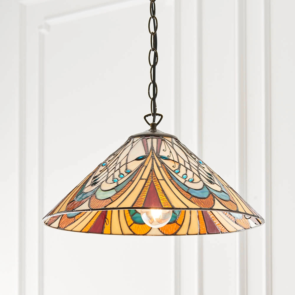 Lampada a sospensione Tiffany cono vetro Hector E27 60W