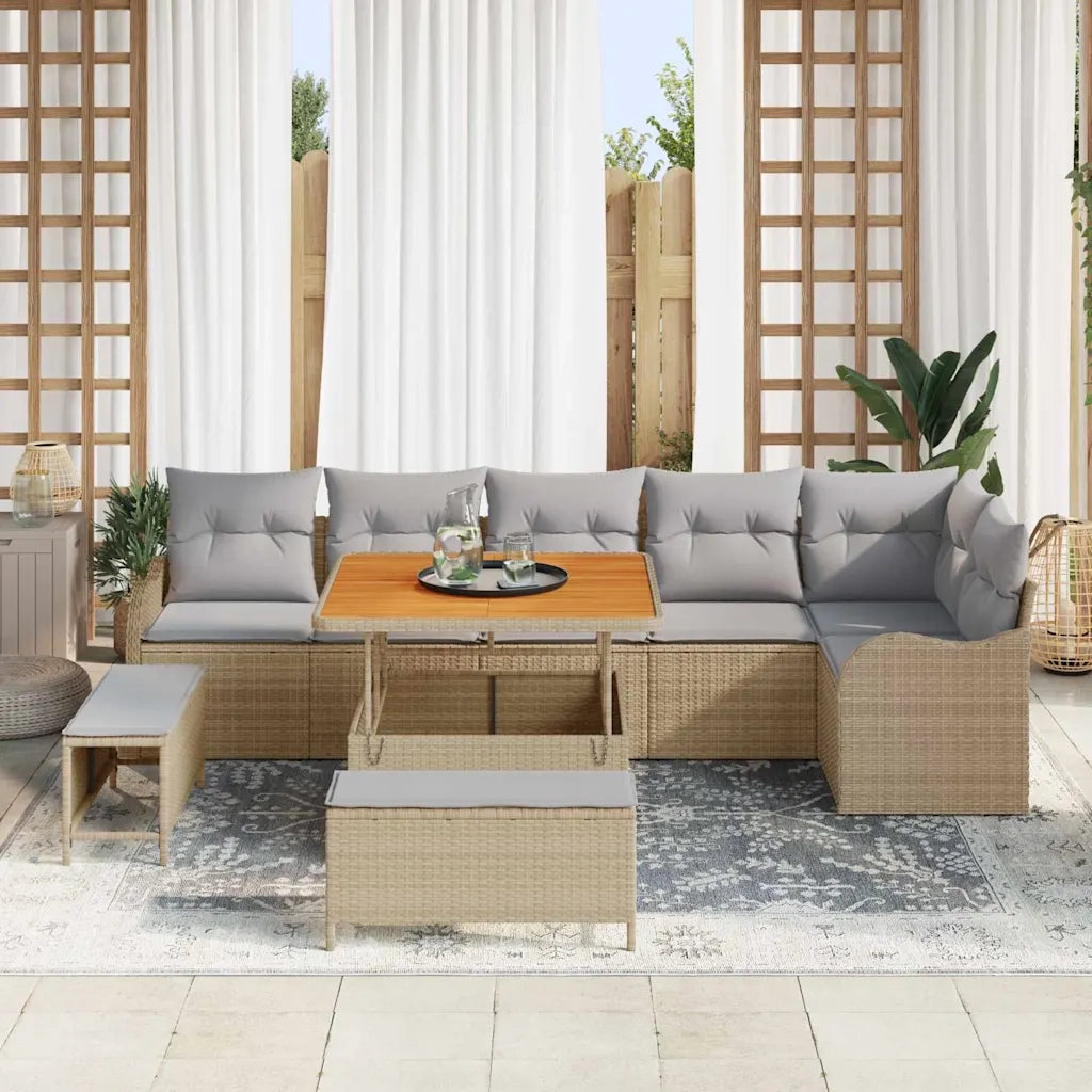 Set Divano da Giardino con cuscino 9 pcs Beige e Grigio Chiaro 3364227