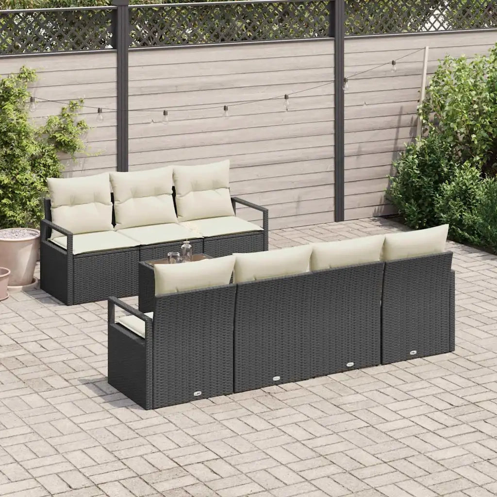 Set di divani 8 pcs Nero e Crema polyrattan