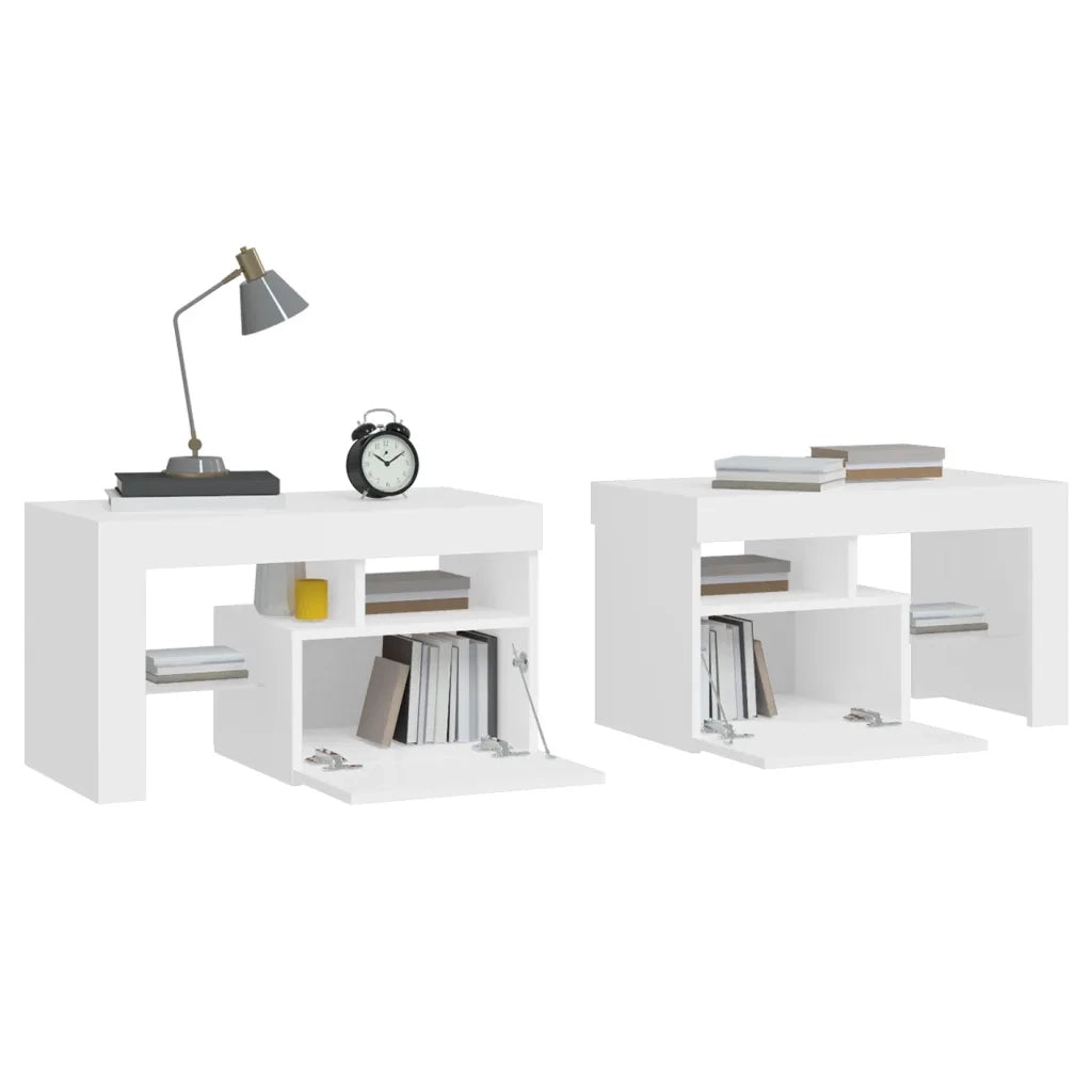 Comodini 2 pz con Luci a LED Bianchi 70x36,5x40 cm 3152770