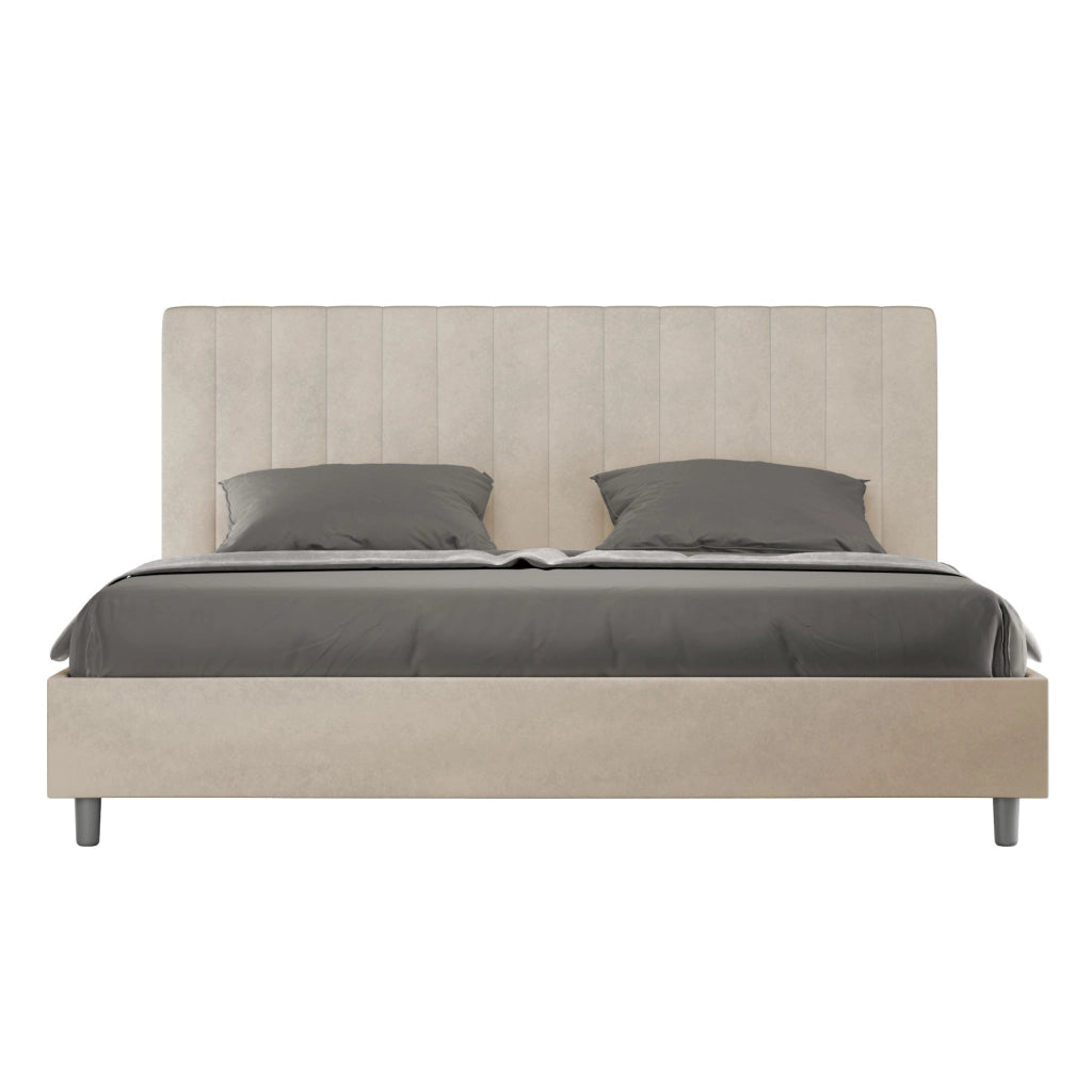 BS COM Letto matrimoniale king size contenitore imbottito 190x200 microfibra sabbia