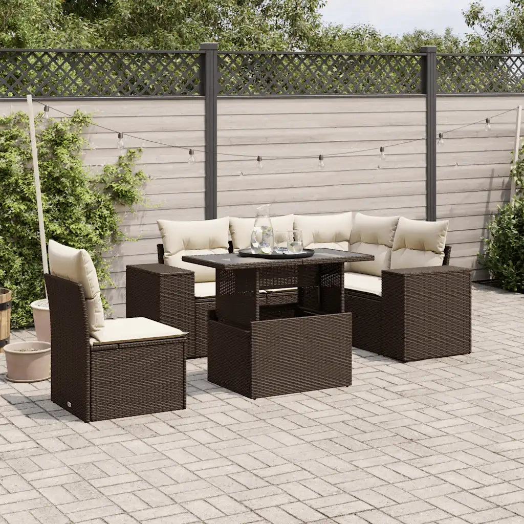 Set Divano da Giardino 6 pz con Cuscini Marrone in Polyrattan 3269173