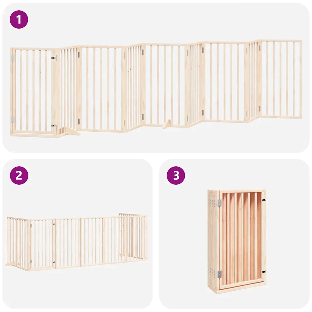 Cancello per Cani con Porta Pieghevole 9 Pannelli 450 cm Pioppo 3155532