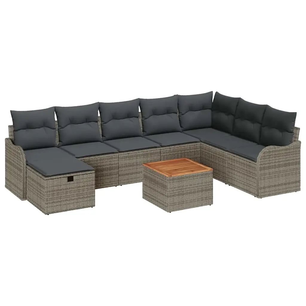 Set Divano da Giardino con cuscino 9 pcs Grigio Poly Rattan 3360828