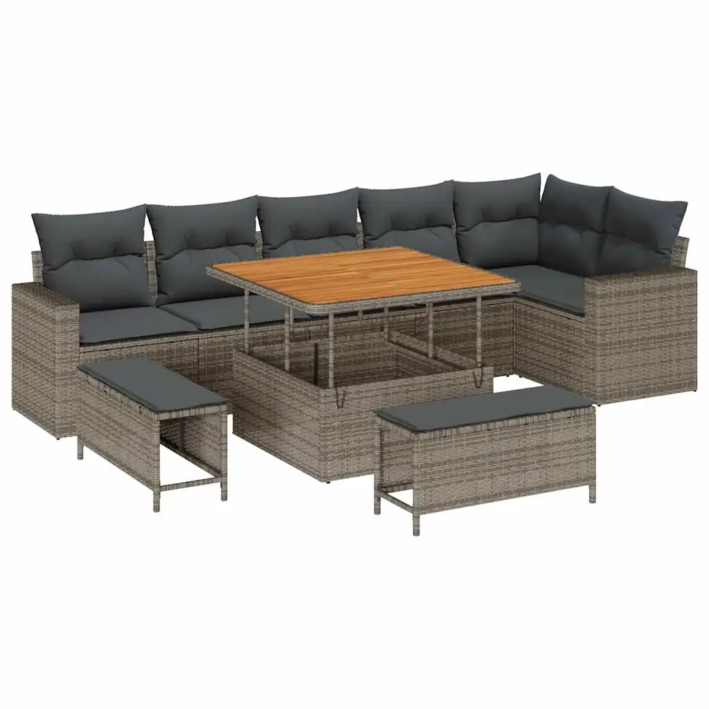 Set Divano da Giardino 9 pcs Grigio polyrattan 3361628