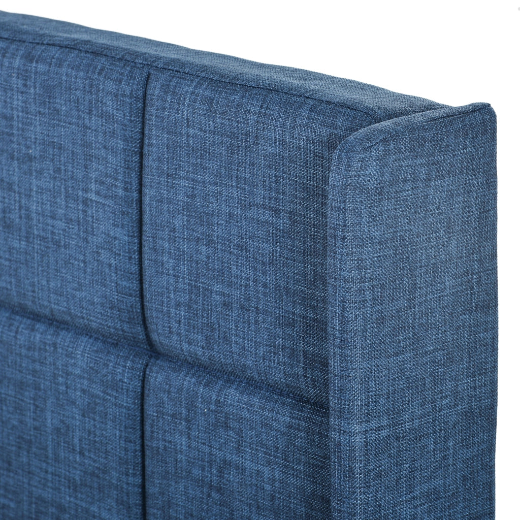 LETTO imbottito 140x200 cm in lino blu con rete a doghe