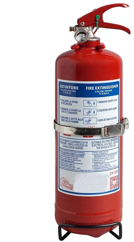 Estintore per ustioni 2 kg - Adatto per ustioni di classe A, B e C - Compatto e Pratico per Auto, Camper e Piccole Stanze