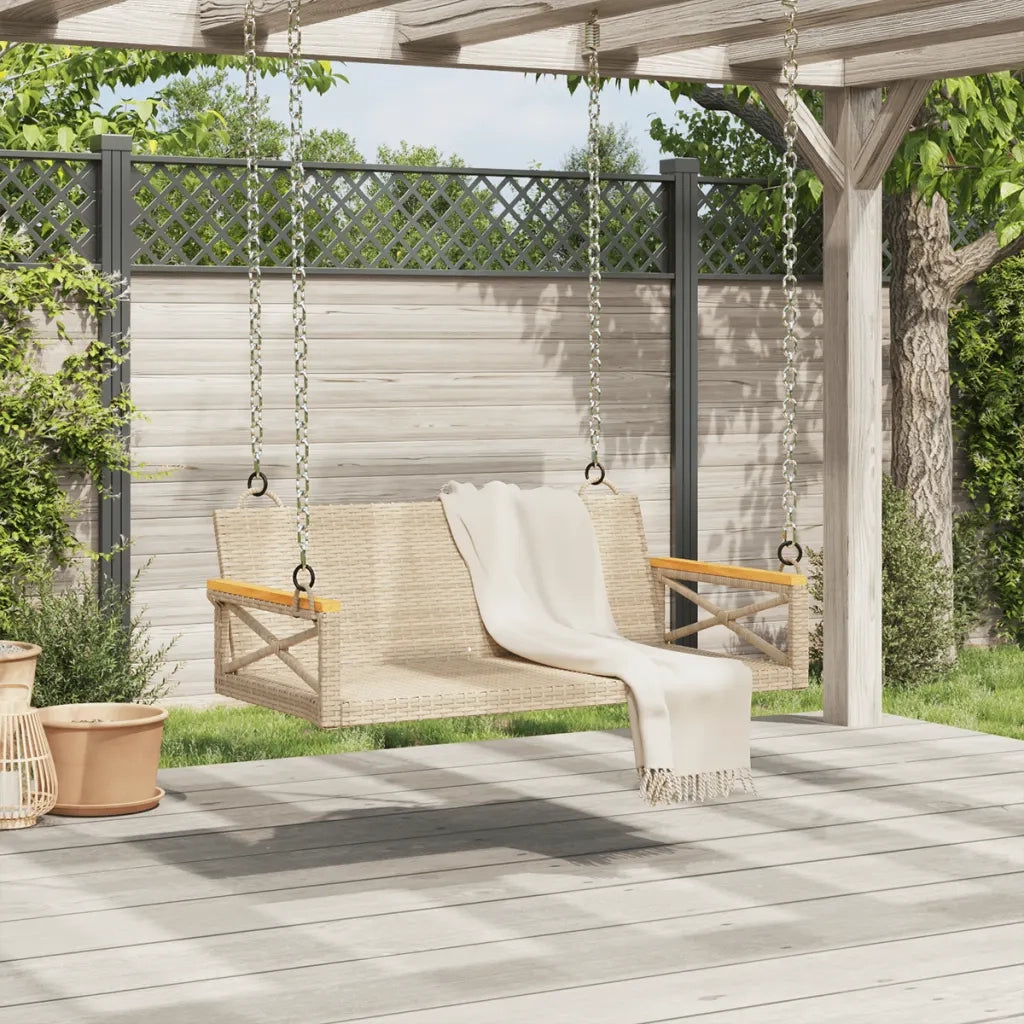 Panca da Giardino | Panchina a Dondolo Beige 109x62x40 cm in Polyrattan