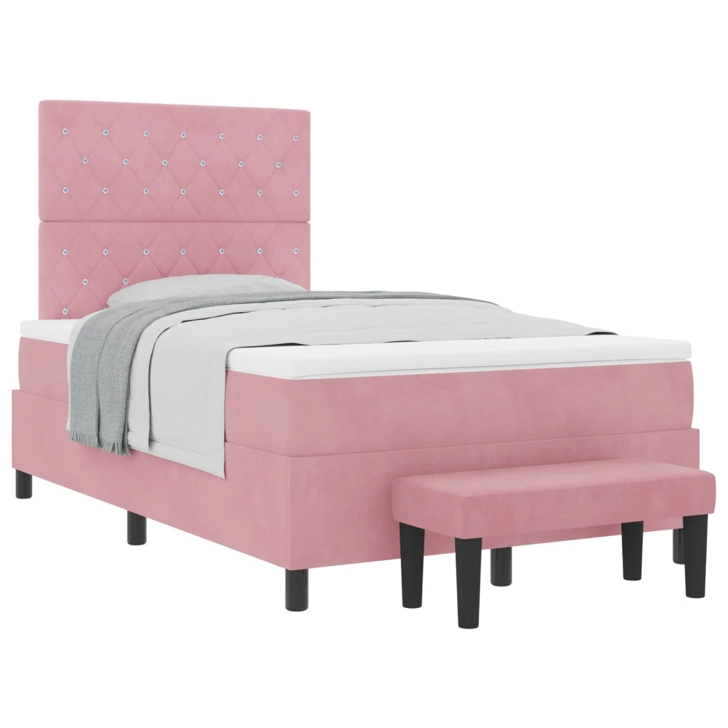 Letto a molle con materasso Rosa 120 x 200 cm Velluto