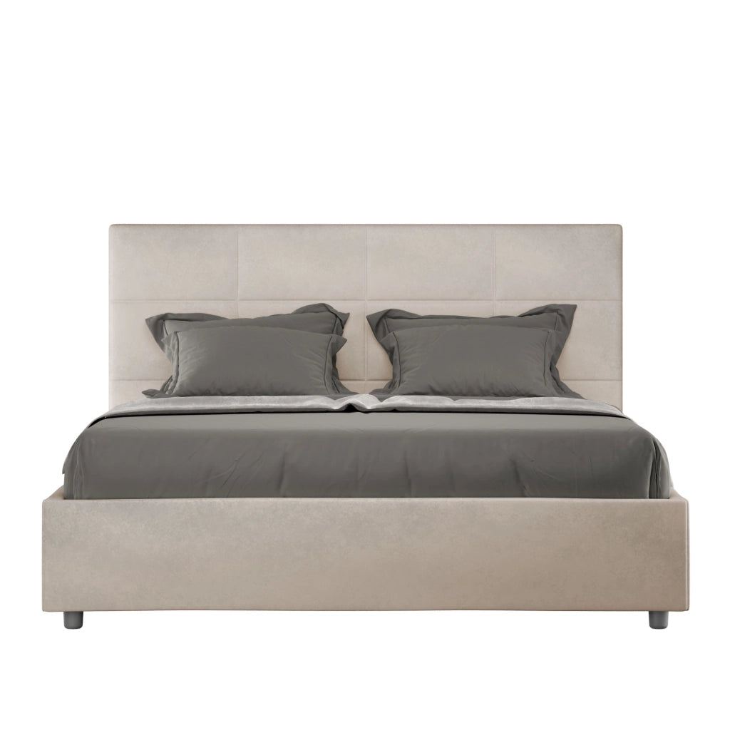 BS COM Letto queen size con rete imbottito 150x200 microfibra sabbia