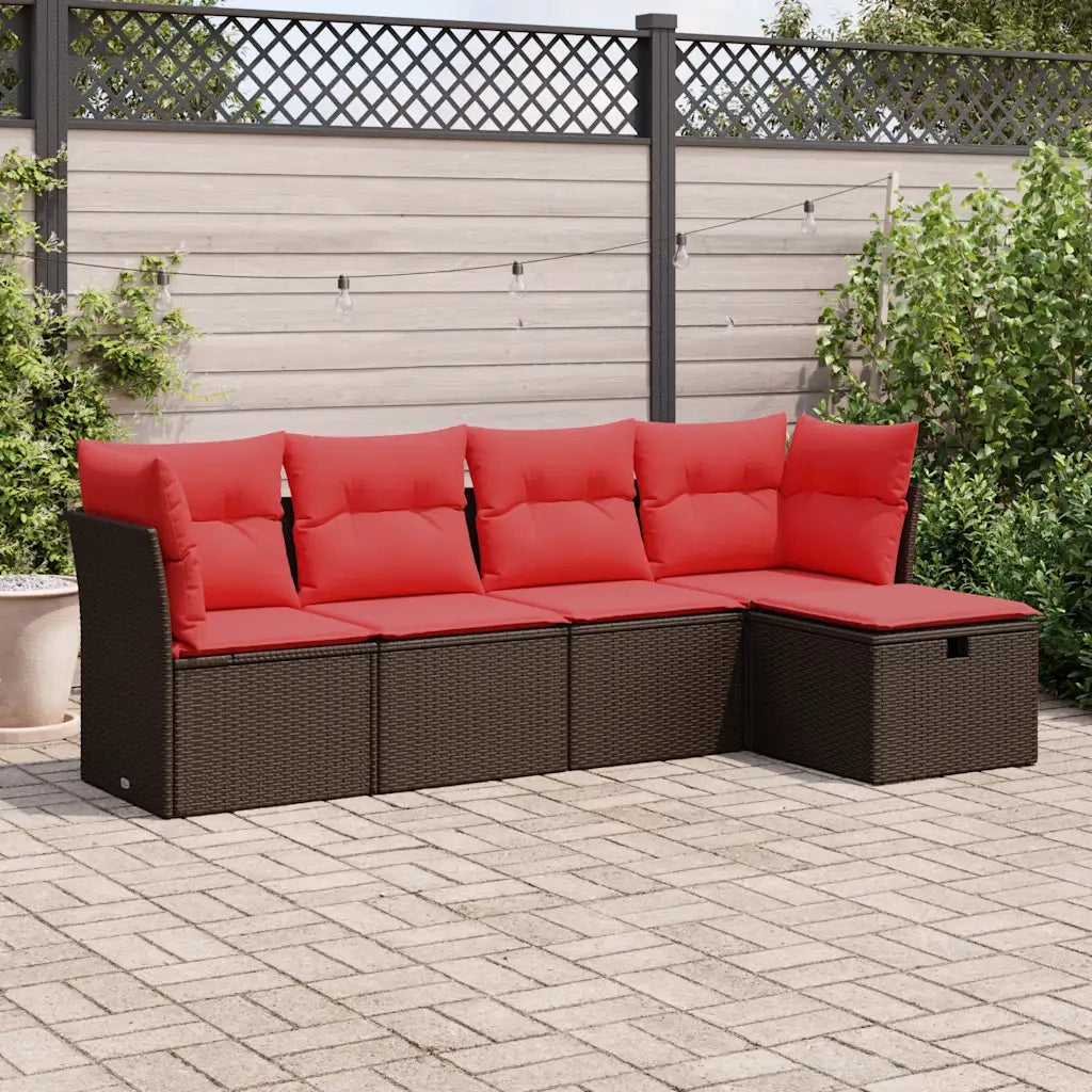 Set Divano da Giardino 5 pz con Cuscini Marrone in Polyrattan 3325270