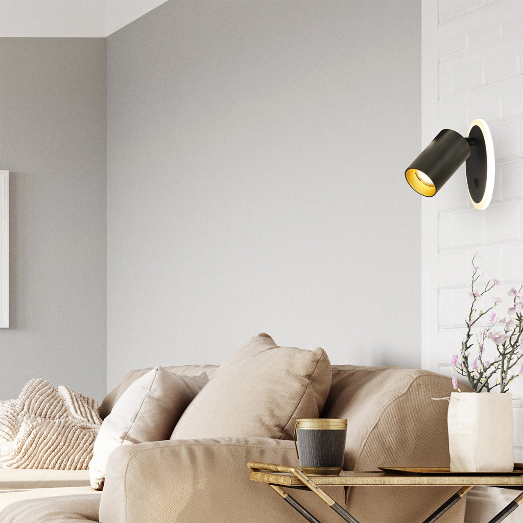 Applique rotonda moderna nera spot orientabile GU10+LED CCT Parma